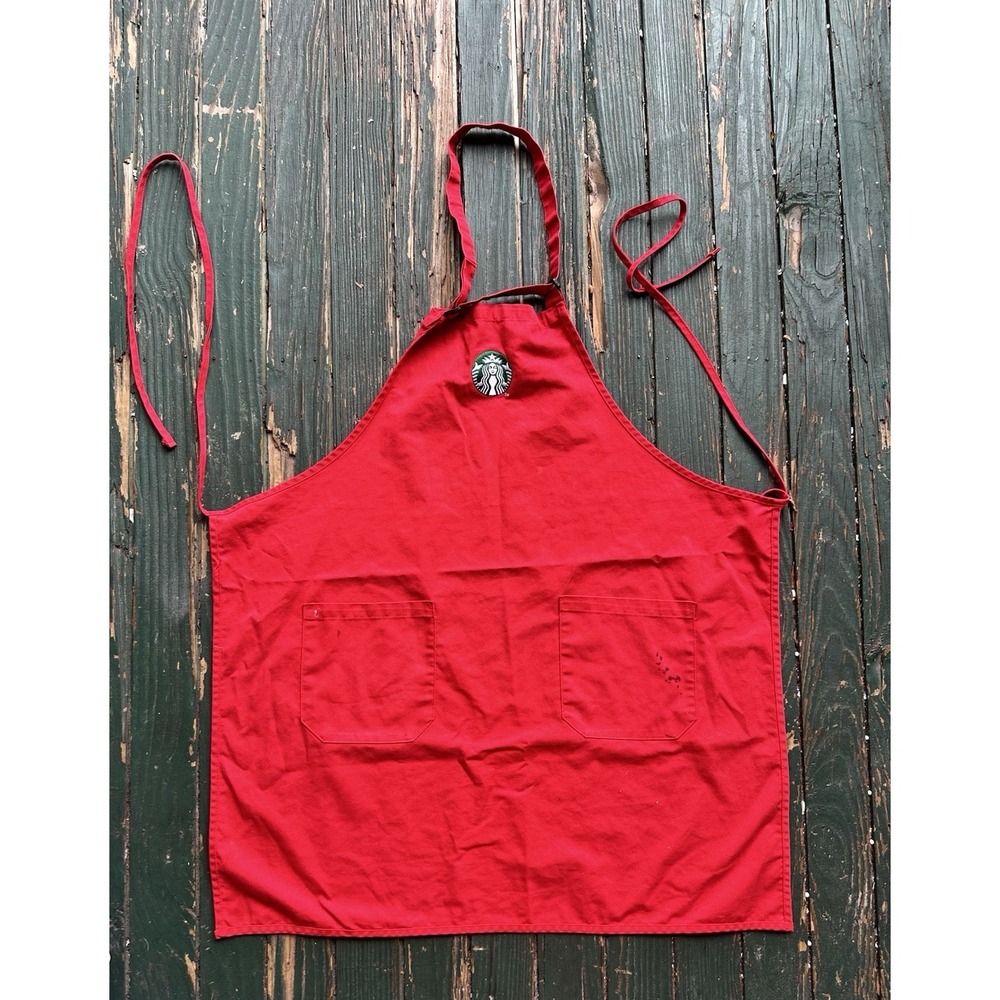 Starbucks Coffee Barista RED APRON 2-Pocket - Good Used Condition Christmas
